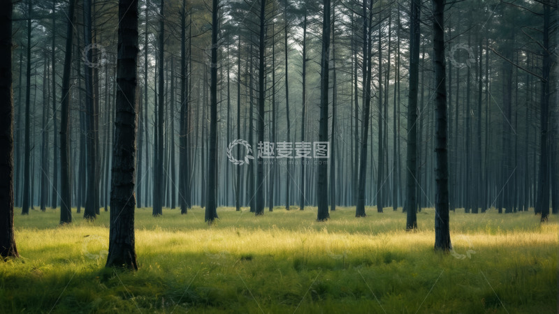 高清大图下载【趣麦麦图】阳光照耀下的茂密森林景观
