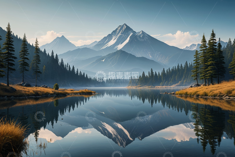 高清大图下载【趣麦麦图】静谧山林湖泊自然风光