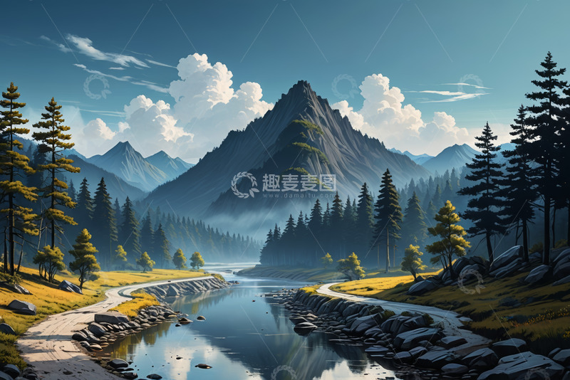 高清大图下载【趣麦麦图】山林间河流自然风光