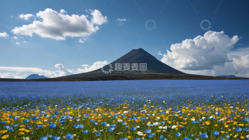 高清大图下载【趣麦麦图】花海与远山的户外风景