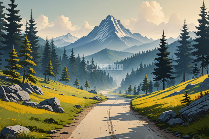 高清大图下载【趣麦麦图】山间森林中的蜿蜒小路