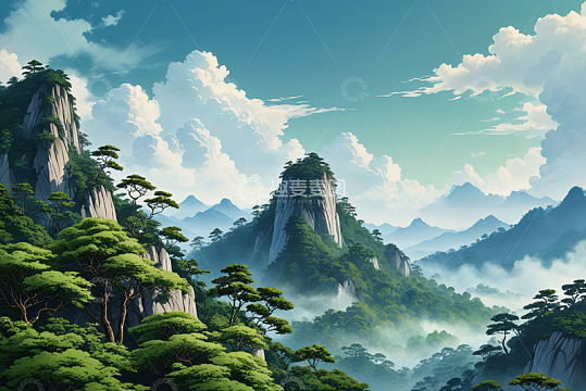 青山绿树自然风光全景
