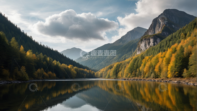 高清大图下载【趣麦麦图】秋季山间湖泊自然风光