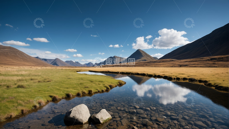 高清大图下载【趣麦麦图】山间草地河流自然风光