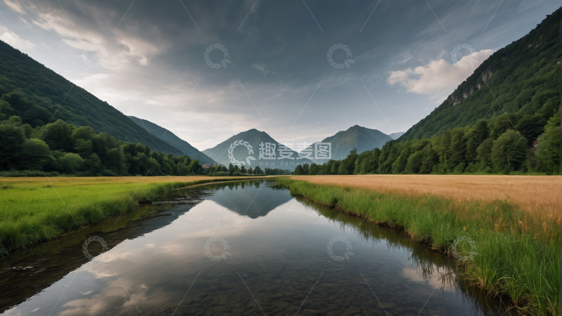高清大图下载【趣麦麦图】山间河流田野自然风光