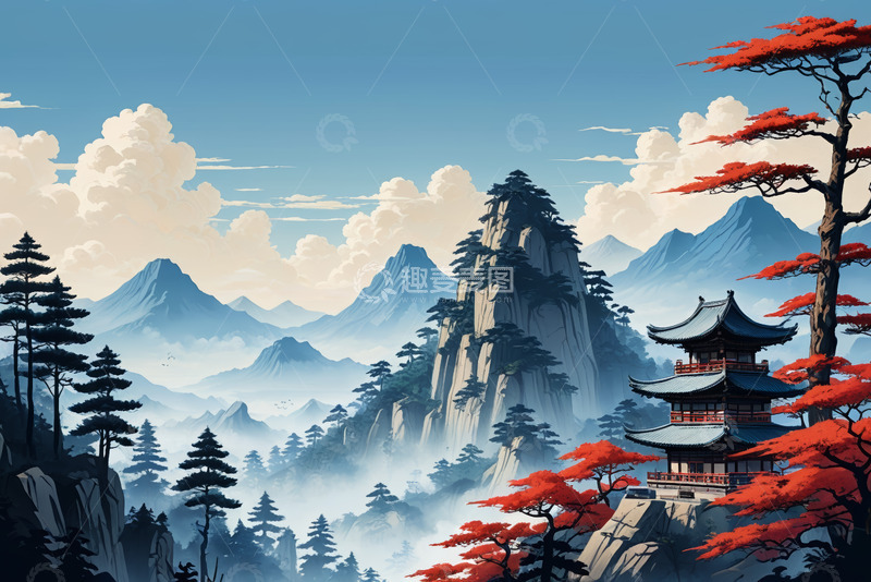 高清大图下载【趣麦麦图】古风山水楼阁风景