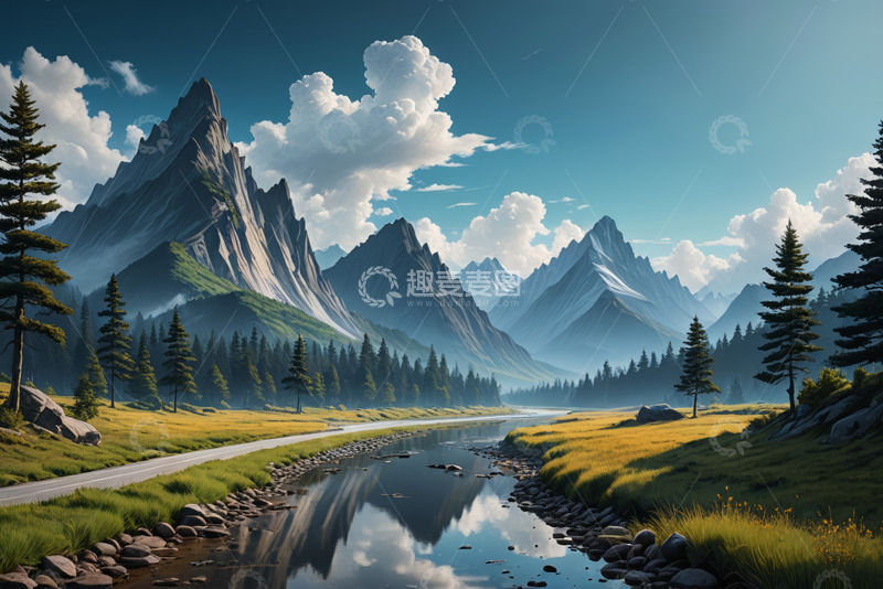 高清大图下载【趣麦麦图】山间森林河流自然风光