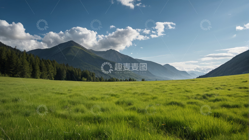 高清大图下载【趣麦麦图】广袤草原与远山蓝天白云景观