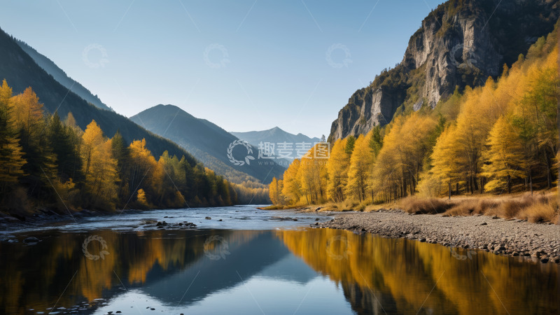 高清大图下载【趣麦麦图】秋日山林河流自然风光