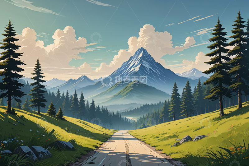 高清大图下载【趣麦麦图】山间森林中的小路风景