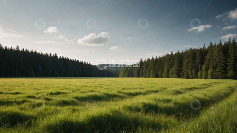 高清大图下载【趣麦麦图】森林边的绿色草地自然风光