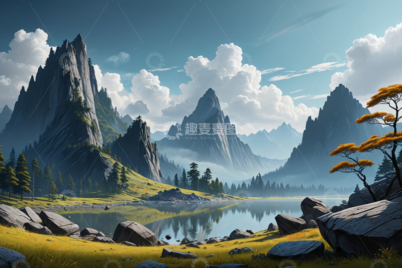 高清大图下载【趣麦麦图】山间湖泊自然风光景象