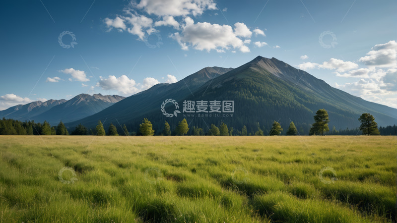 高清大图下载【趣麦麦图】草原远山蓝天白云风景