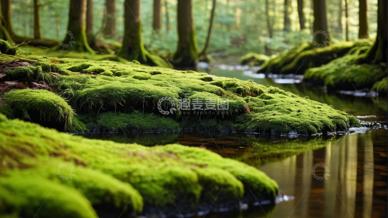 高清大图下载【趣麦麦图】森林中长有苔藓的水边景致