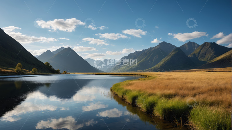 高清大图下载【趣麦麦图】山水间宁静湖泊自然风光