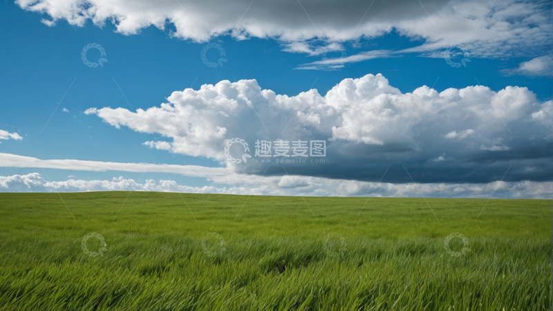 高清大图下载【趣麦麦图】广阔绿草地与蓝天白云风景