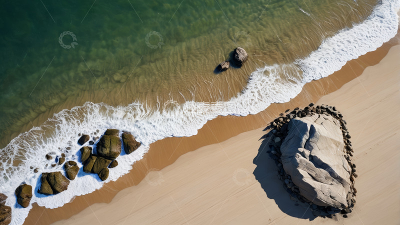 高清大图下载【趣麦麦图】海滩海浪与礁石航拍画面