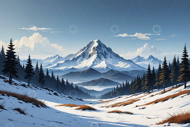 高清大图下载【趣麦麦图】雪山森林自然景观