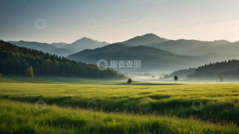 高清大图下载【趣麦麦图】清晨山间绿野自然风光