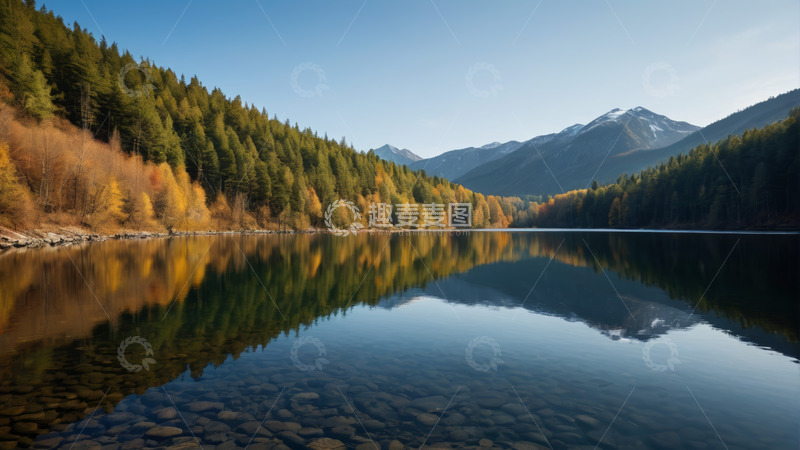 高清大图下载【趣麦麦图】山林间宁静的湖泊风光