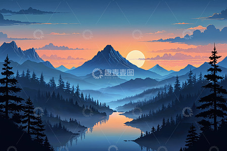 山林湖泊日出自然风光