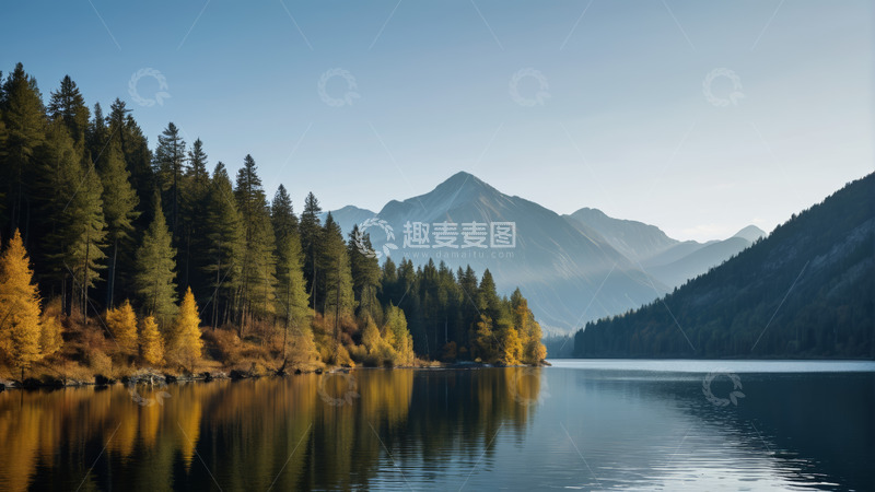 高清大图下载【趣麦麦图】山林间静谧湖泊自然风光