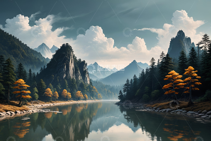 高清大图下载【趣麦麦图】山水相依的自然风光