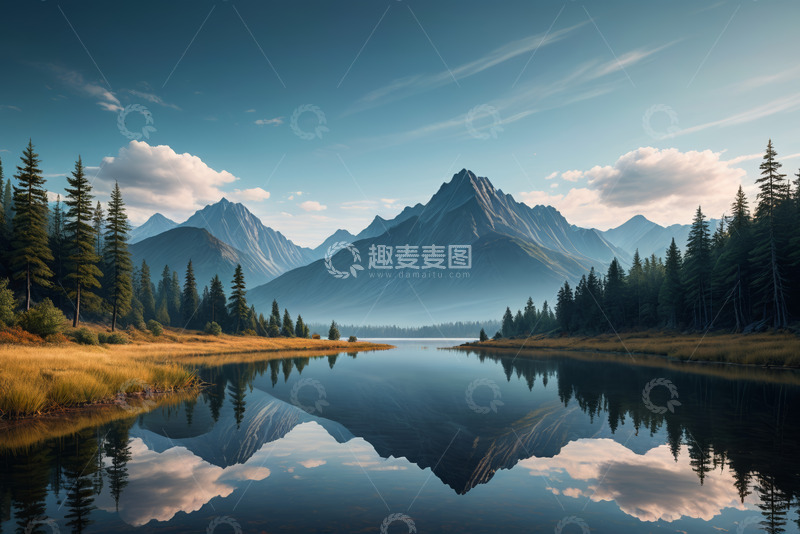 高清大图下载【趣麦麦图】山林湖泊自然风光全景
