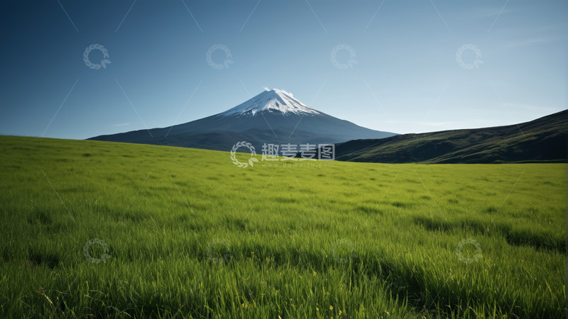 高清大图下载【趣麦麦图】绿色草地与远处富士山景观