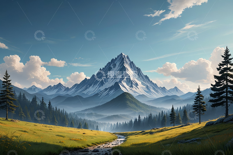 高清大图下载【趣麦麦图】雪山森林自然风光全景