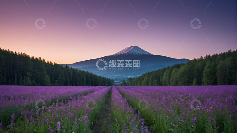 富士山下紫色薰衣草花田