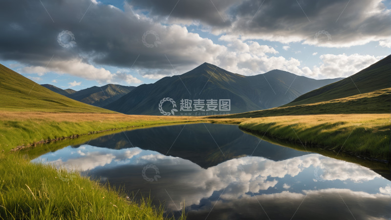 高清大图下载【趣麦麦图】山间草地湖泊自然风光