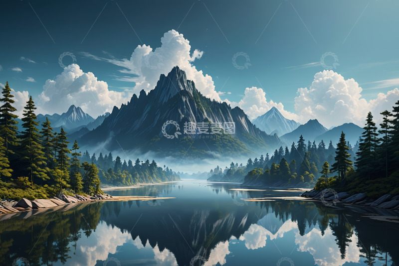 高清大图下载【趣麦麦图】山景湖泊自然风光全景