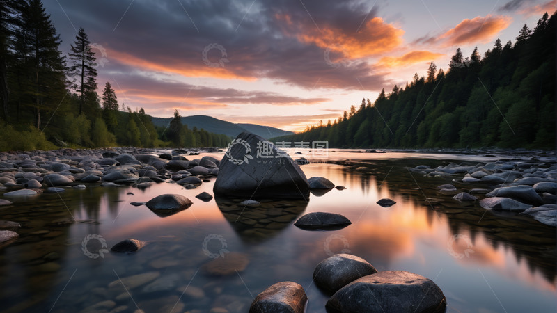 高清大图下载【趣麦麦图】河畔森林日落自然风光