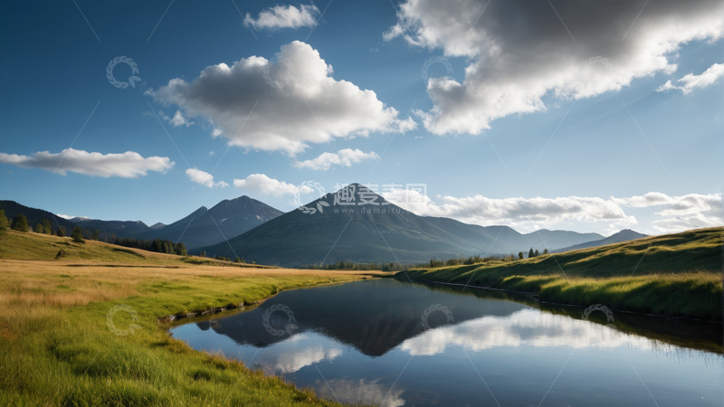 高清大图下载【趣麦麦图】山水草原自然风光全景