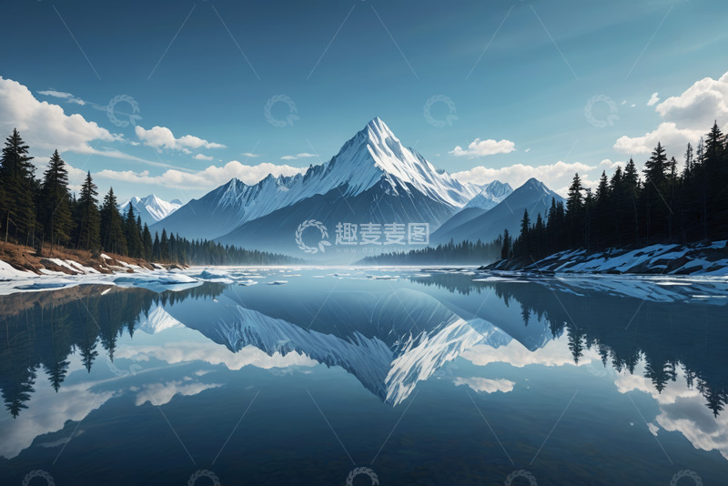 高清大图下载【趣麦麦图】雪山湖泊自然风光全景