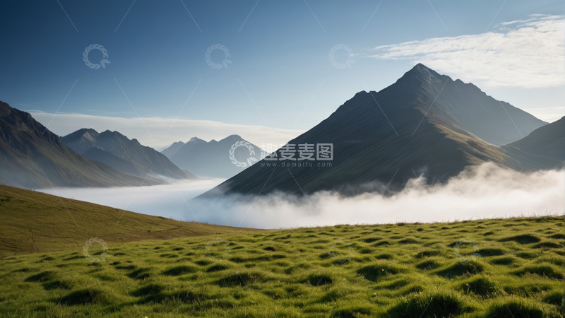 高清大图下载【趣麦麦图】山间草地云海自然风光