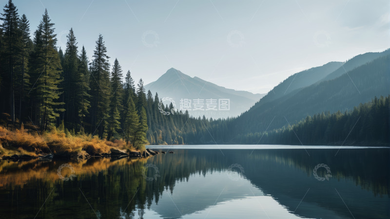 高清大图下载【趣麦麦图】山林湖泊自然风光全景