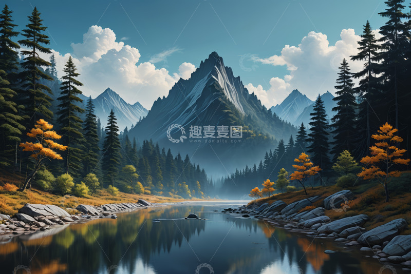 高清大图下载【趣麦麦图】山林间宁静的河流自然风光