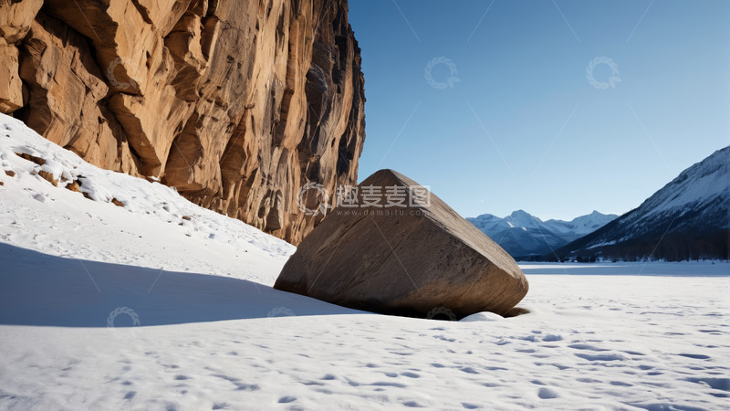 高清大图下载【趣麦麦图】雪山下巨岩雪景