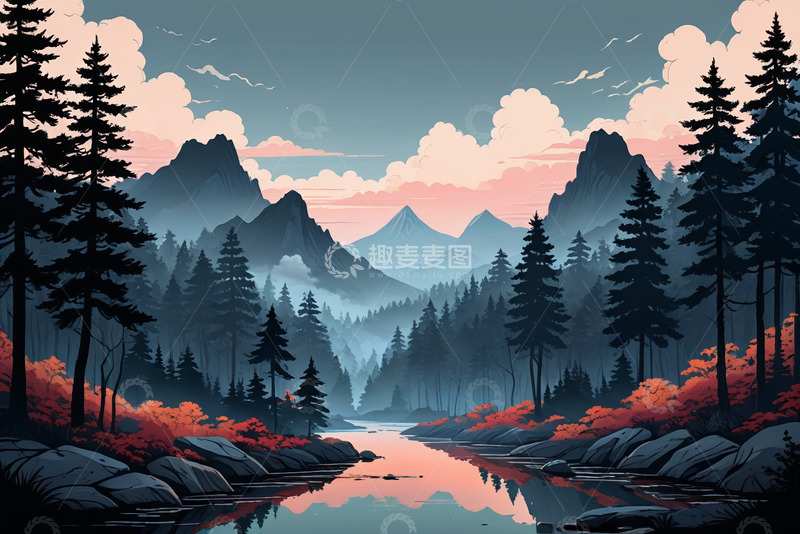 高清大图下载【趣麦麦图】山林湖泊自然风光
