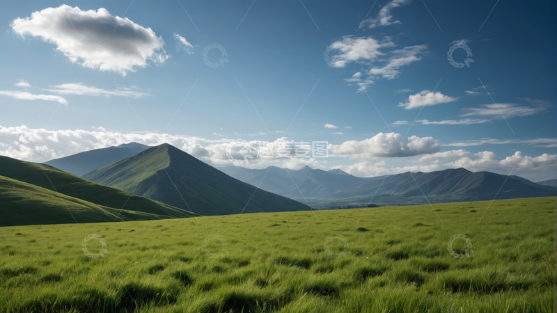高清大图下载【趣麦麦图】广阔草原与远山的自然风光