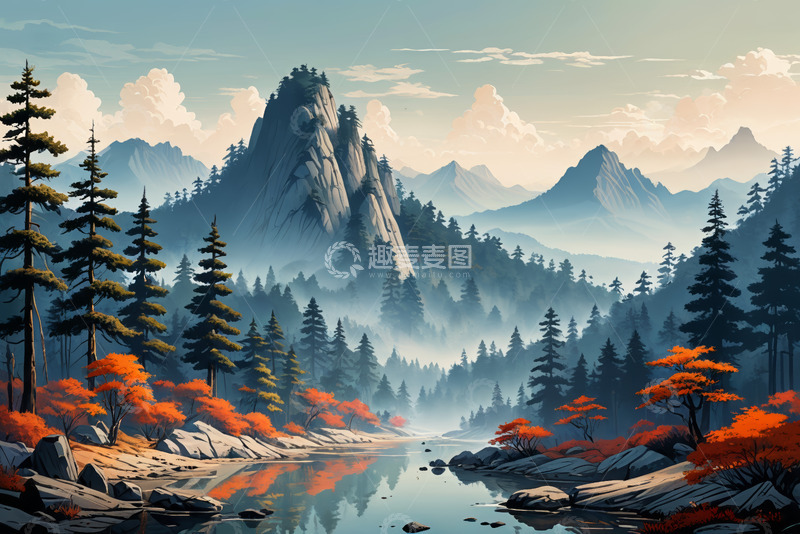 高清大图下载【趣麦麦图】山林间河流自然风光