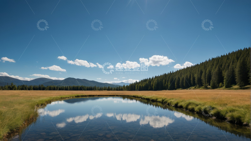 高清大图下载【趣麦麦图】山间草原湖泊自然风光