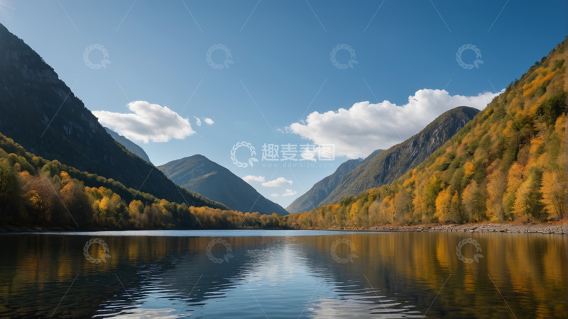 高清大图下载【趣麦麦图】秋日山间湖泊自然风光