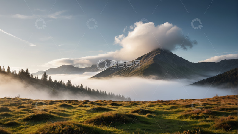 高清大图下载【趣麦麦图】山间晨雾森林风景