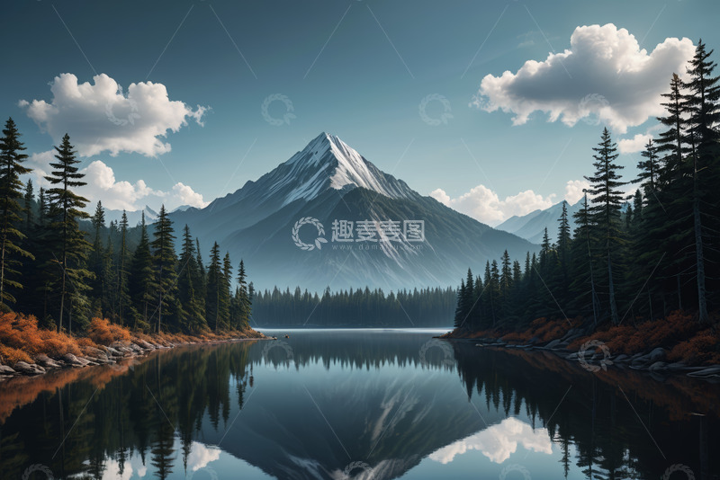 高清大图下载【趣麦麦图】山林湖泊自然风光全景