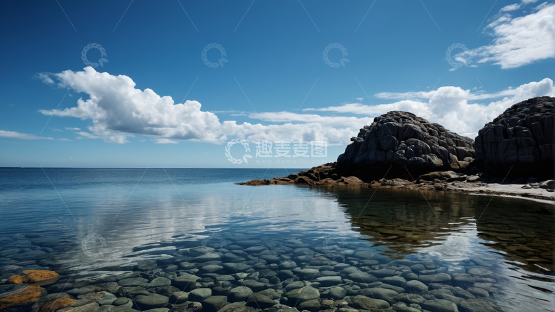 高清大图下载【趣麦麦图】海岸边清澈海水与岩石景观