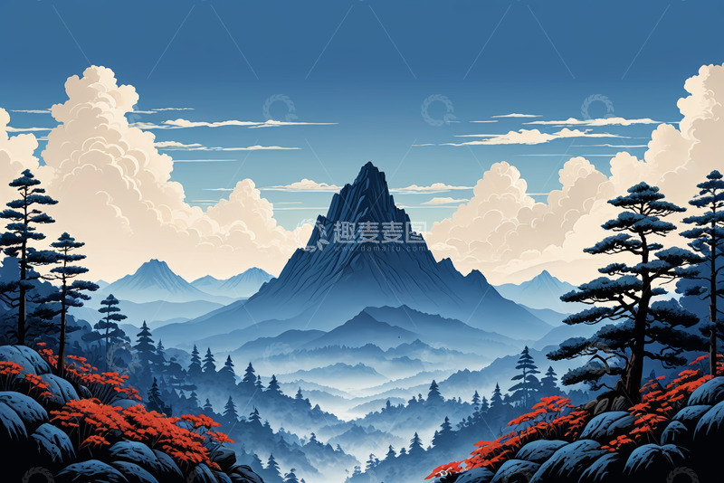 高清大图下载【趣麦麦图】山间云雾松林风景