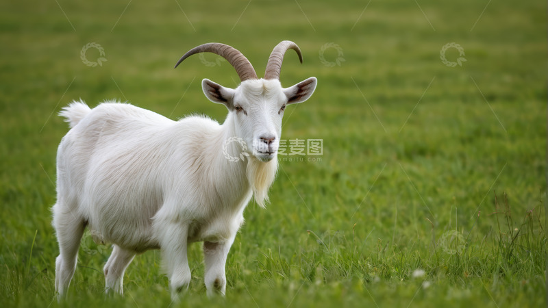 高清大图下载【趣麦麦图】草地上站立的白色山羊